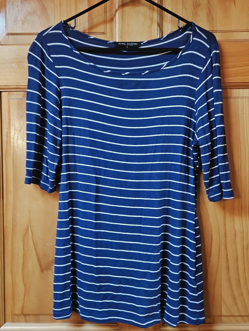 Green Envelope Navy Blue Striped Scoop Neck Tee